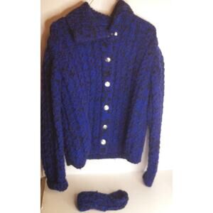 Vintage Handmade Chunky Knit Cardigan Shacket Sweater Matching Headband READ